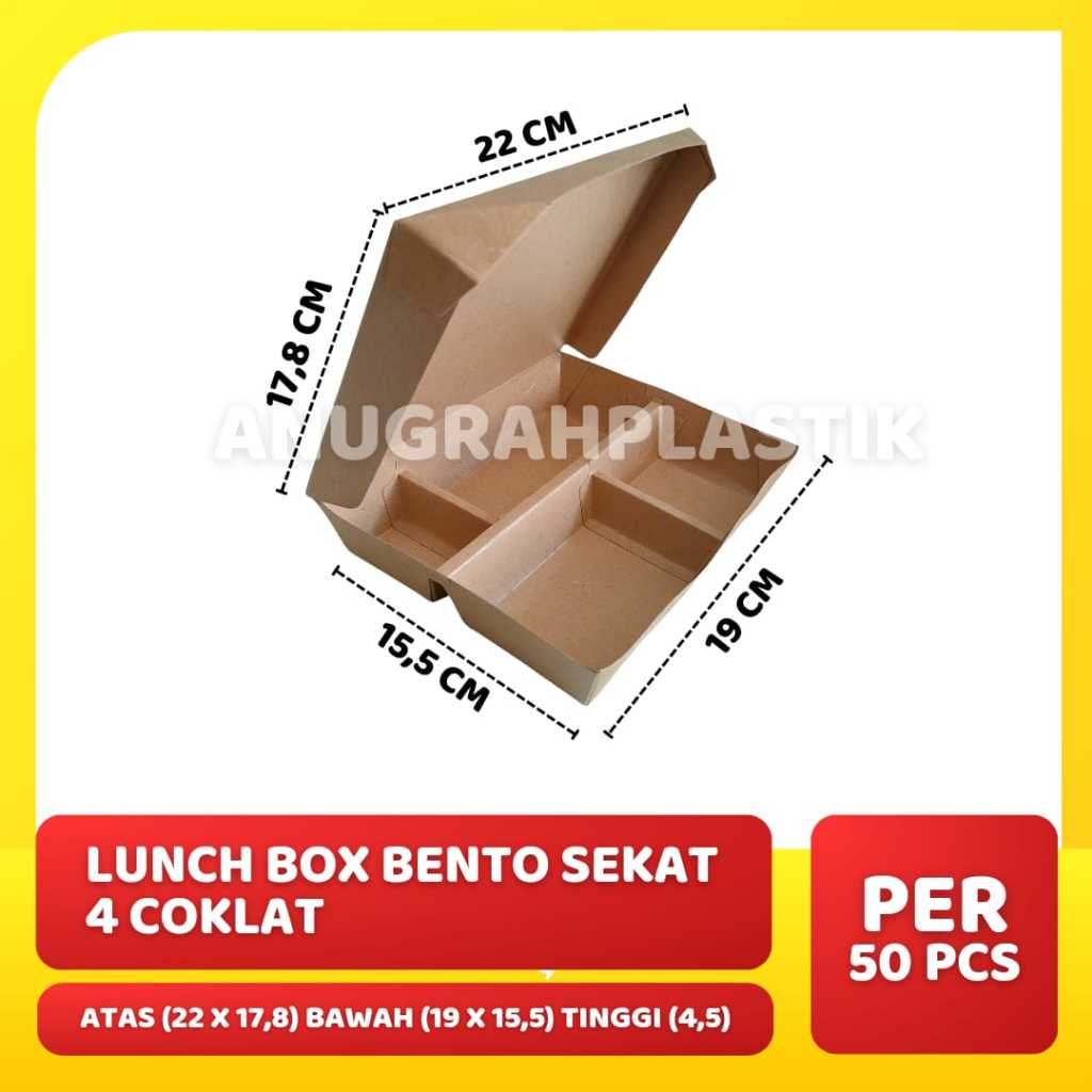 Lunch box sekat 4 COKLAT Glossy / Paper bento sekat 4 PER PACK