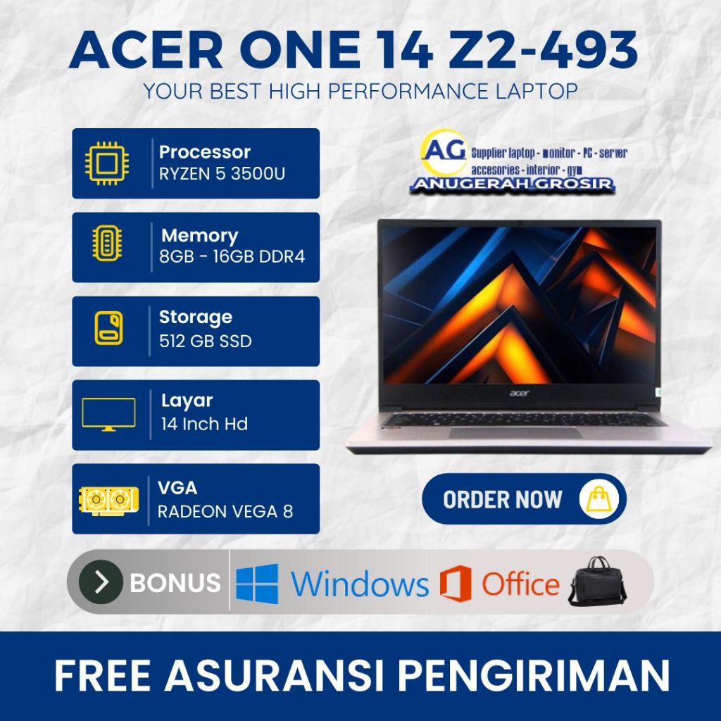 Laptop Gaming Acer One 14 Z2-493 Ryzen 5 3500U Ram 16Gb Ssd 512gb 14" Hd - Laptop Acer Ryzen 5