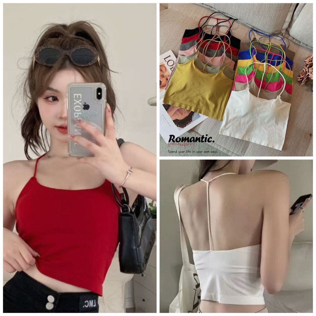 TF Baju Tanktop Polos Halus Tanpa Kawat With Cup Tali Leher Bh Singlet Wanita Atasan Sexy Cod bra77
