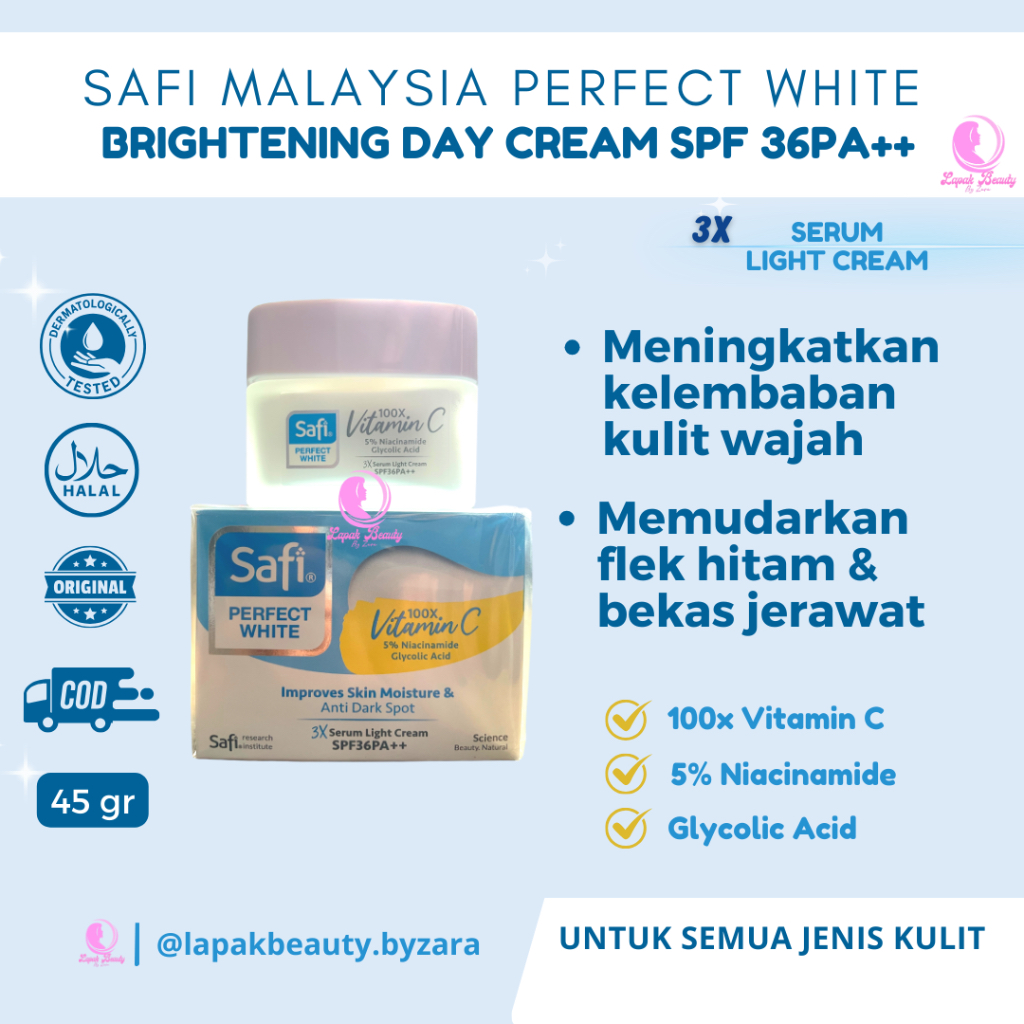 Safi Brightening Day Cream Anti Dark Spot Flek Bintik Hitam Bekas Jerawat Perfect White SPF 36PA++