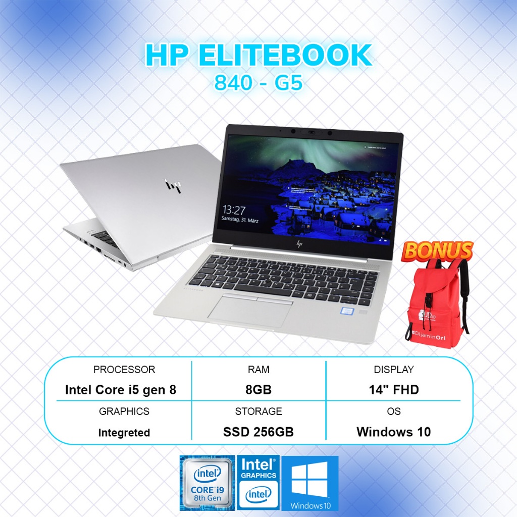 Laptop Second Seperti Baru HP Elitebook 840 G5 (Intel Core i5/8GB RAM/256GB SSD/14"/Windows10)