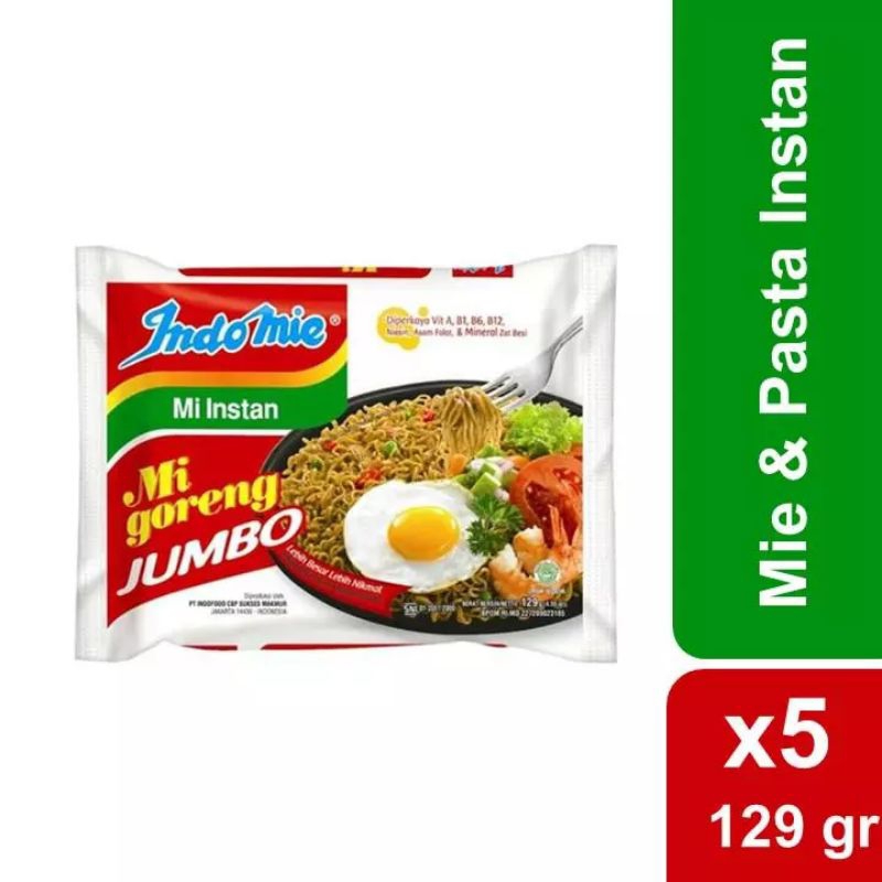 

Indomie Goreng Jumbo 129g (1Paket isi 5 pcs)