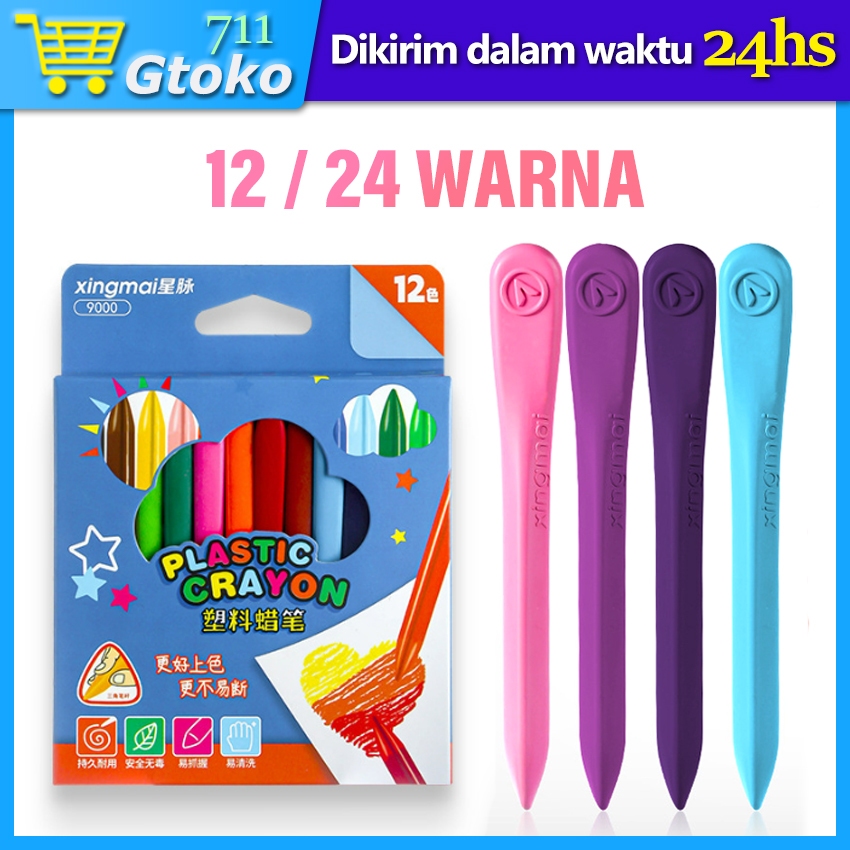 

12 / 24 Warna Crayon Triangle Non Toxic Krayon Plastik Sekolah Anti Kotor Tangan