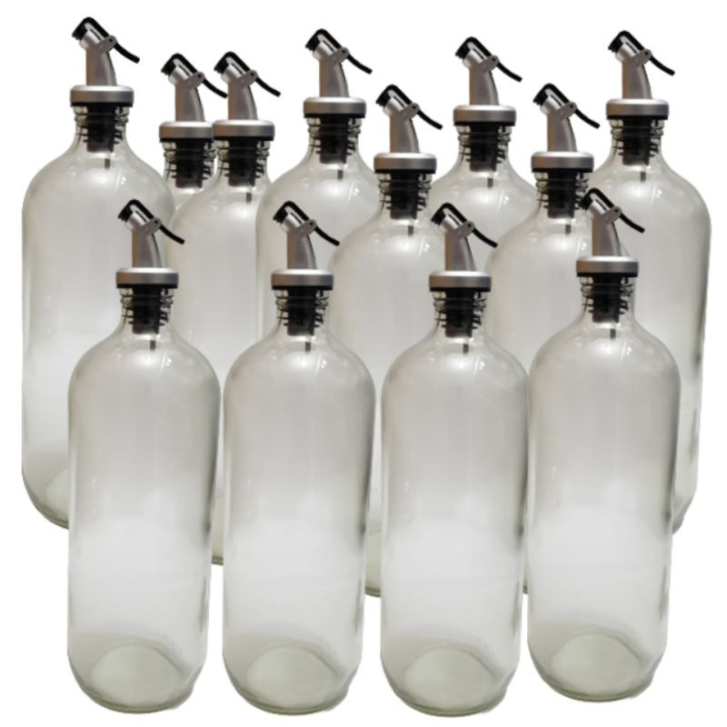 /10 pcs  Botol Kaca Baru 1 Liter + Tutup plug / Botol Bensin 1 liter + tutup / BOTOL JUS JAMU 1 LITE