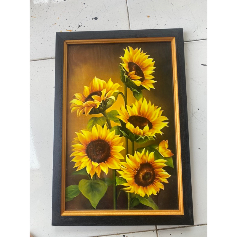 Hiasan Dinding Lukisan cetak bunga matahari plus bingkai