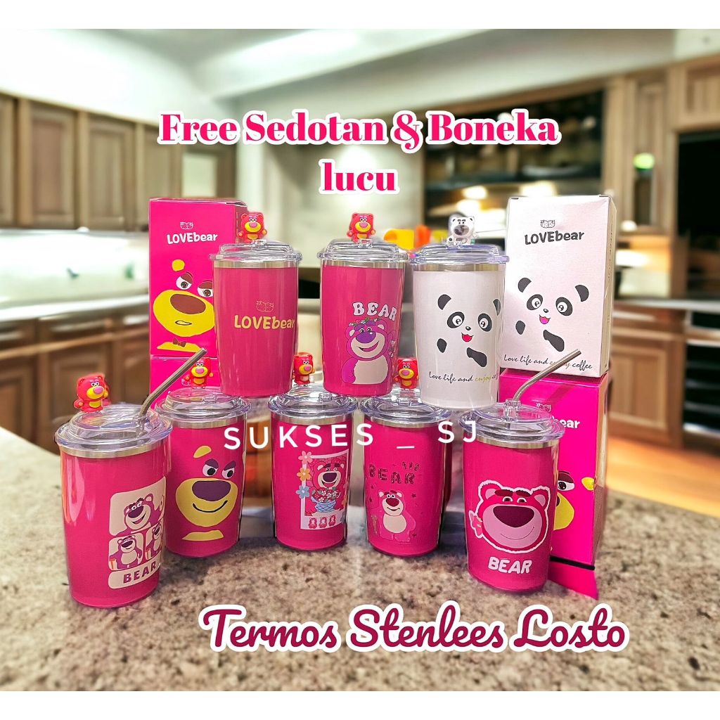 Tumbler Minum Lotso Stainless 500ml Free Sedotan