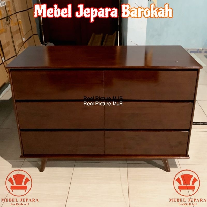 Drawer Kabinet Retro Kayu Jati Minimalis Lemari Drawer 6 Laci Serbaguna