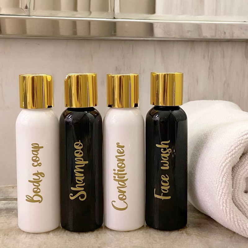 botol travel size 100ml HITAM PUTIH GOLD KECIL LUXURY aesthetic bottle refill tempat sabun cair pump