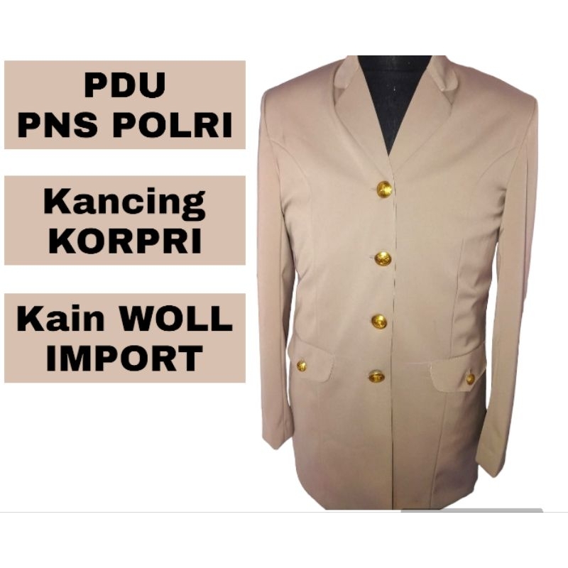 PDU PNS POLRI, kain WOOL IMPORT, Kancing Korpri, Furing Dormeuil ENGLAND