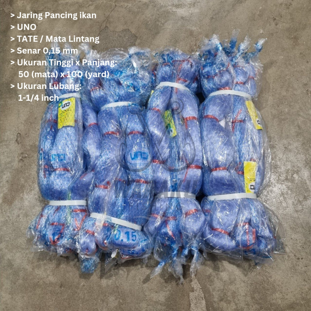 Pukat Senar BIRU UNO 0.15 Lubang 1-1/4 inch 50x100 TATE