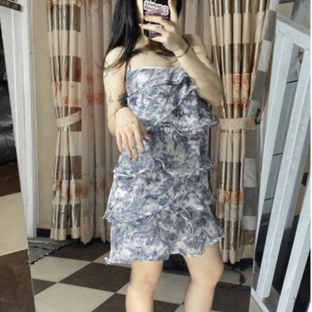 Vintage tiered dress blue white
