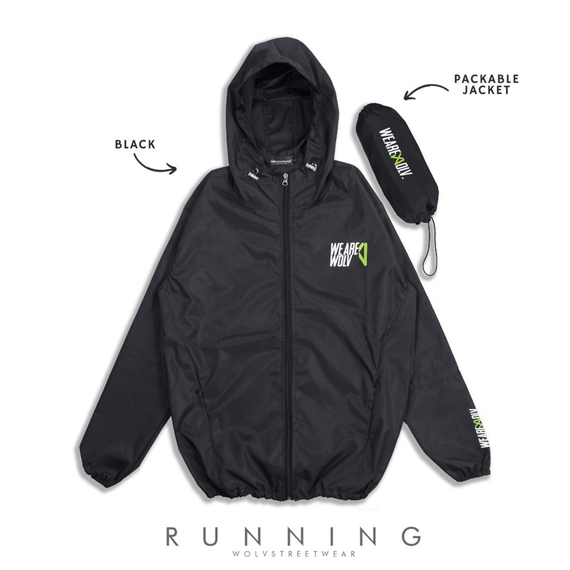 ORIGINAL WOLV Jaket Running Wolv Jaket Outdoor Jaket Windbreakers - Black