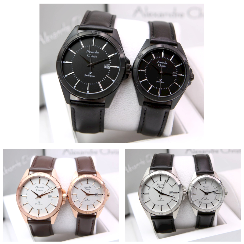 Jam Tangan Couple AC Alexandre Christie 1011 Original - Tali Kulit