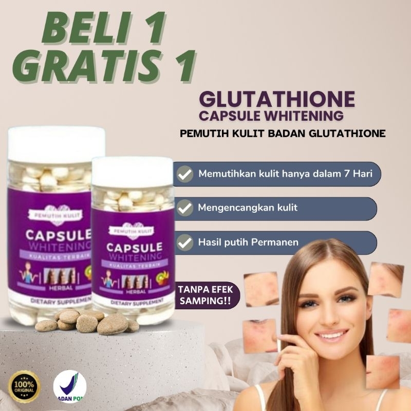 ( BELI 1 GRATIS 1 ) KAPSUL WHITENING PEMUTIH BADAN ISI 30 CAPSULE BOTOL UNGU by.mebeuaty