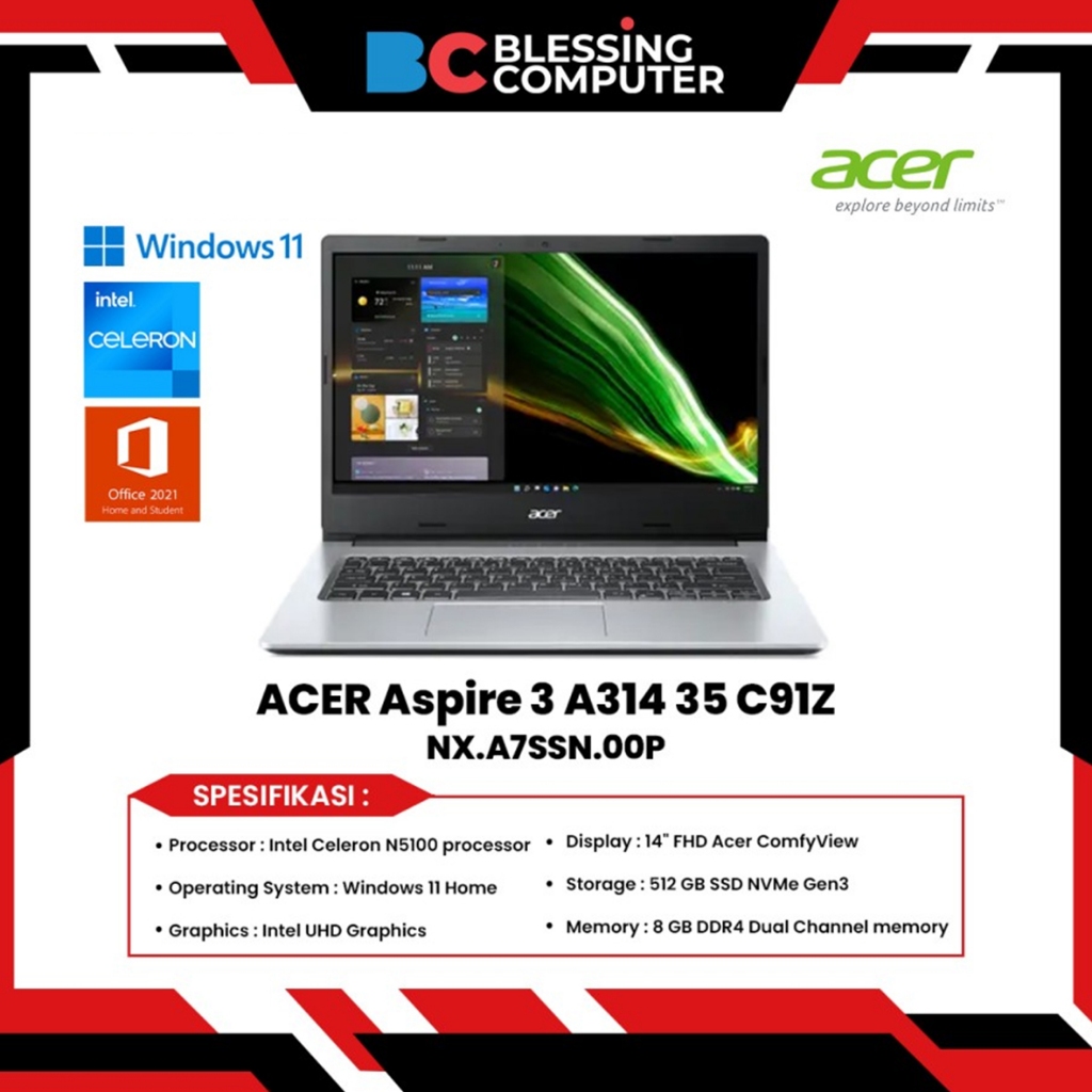 ACER Aspire 3 A314 35 C91Z Celeron N5100 8GB 512GB NX.A7SSN.00P Silver