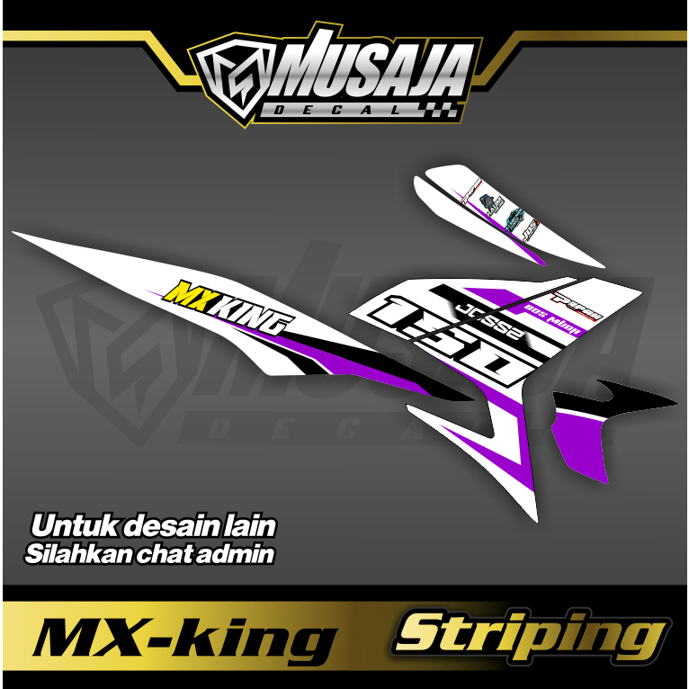 Decal Striping mx king putih hitam ungu - dekal transparan uv mx king