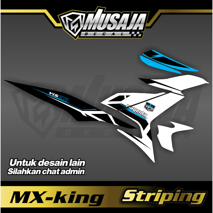 Decal Striping mx king hitam putih biru - dekal transparan uv mx king