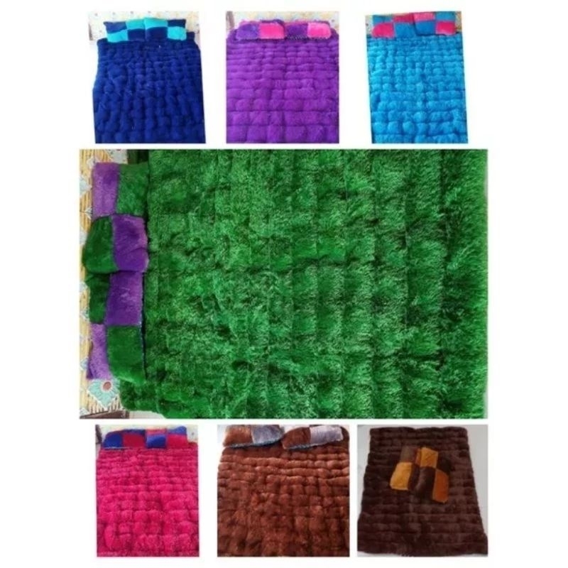 KASUR CIMOL PALEMBANG/TILAM BULU 2 BANTAL MIX WARNA BANTAL/KARPET BULU UK 110X160CM