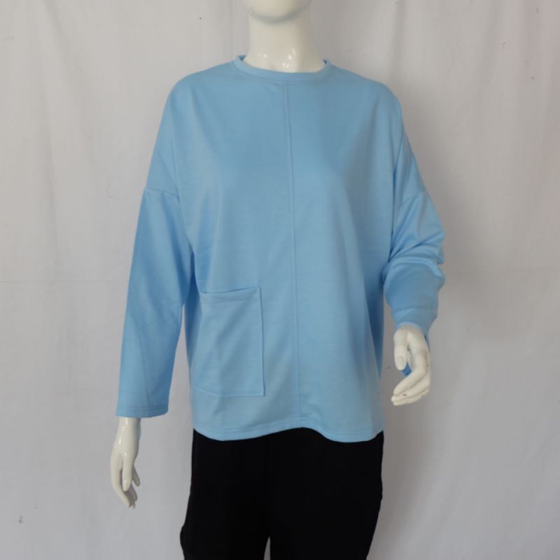 Senyum Pajama Mara Top Blue & White Atasan Atasan Casual Baby Terry Baju Pakaian Wanita