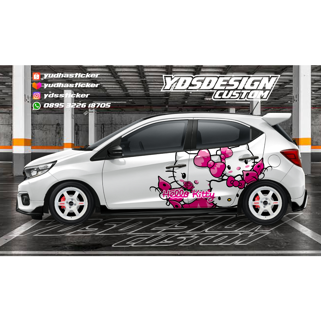 VARIASI STIKER MOBIL HELLO KITTY / STICKER MOBIL AGYA, BRIO / DECAL STIKER JAZZ
