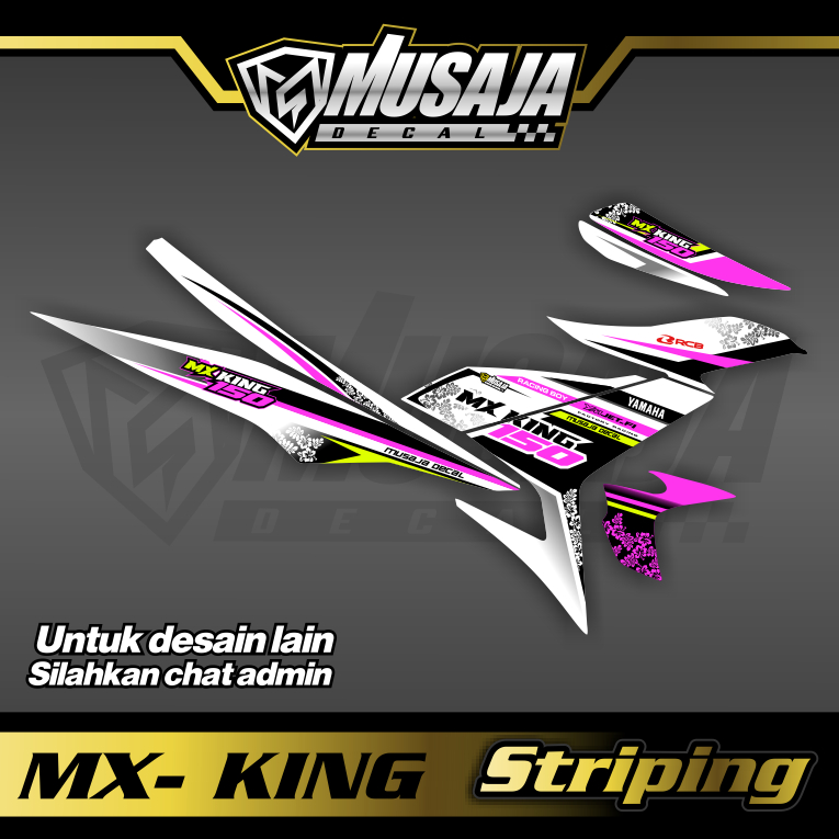 Decal Striping mx king viral motif bunga putih pink hitam - dekal transparan uv mx king