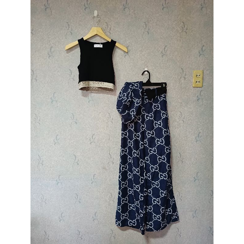 One Set Gucci + Topi/ One Set Cewek/ One set Celana Panjang - Cokelat Navy