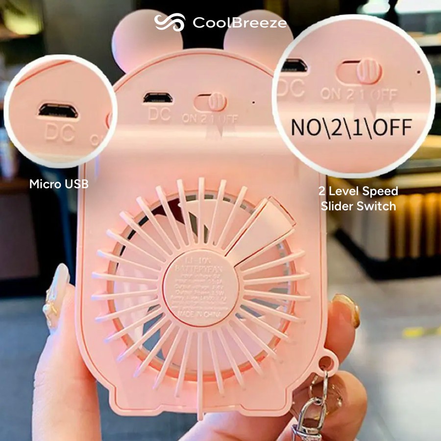 Kipas Angin Genggam Mini Portable CoolBreeze YM88117 Kartun Rechargeable + Tali Gantungan