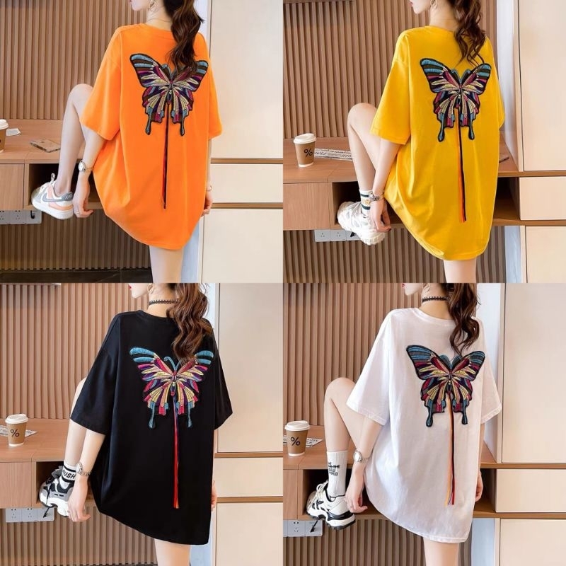 T10 Atasan T shirt oversize butterfly wanita / kaos oblong motif kupu kupu
