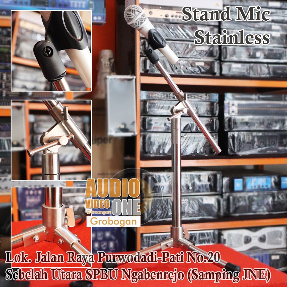 Stand Mic Pendek Stainless Full 30 cm Stend Mik Tiang Microphone Anti Karat Dan Awet