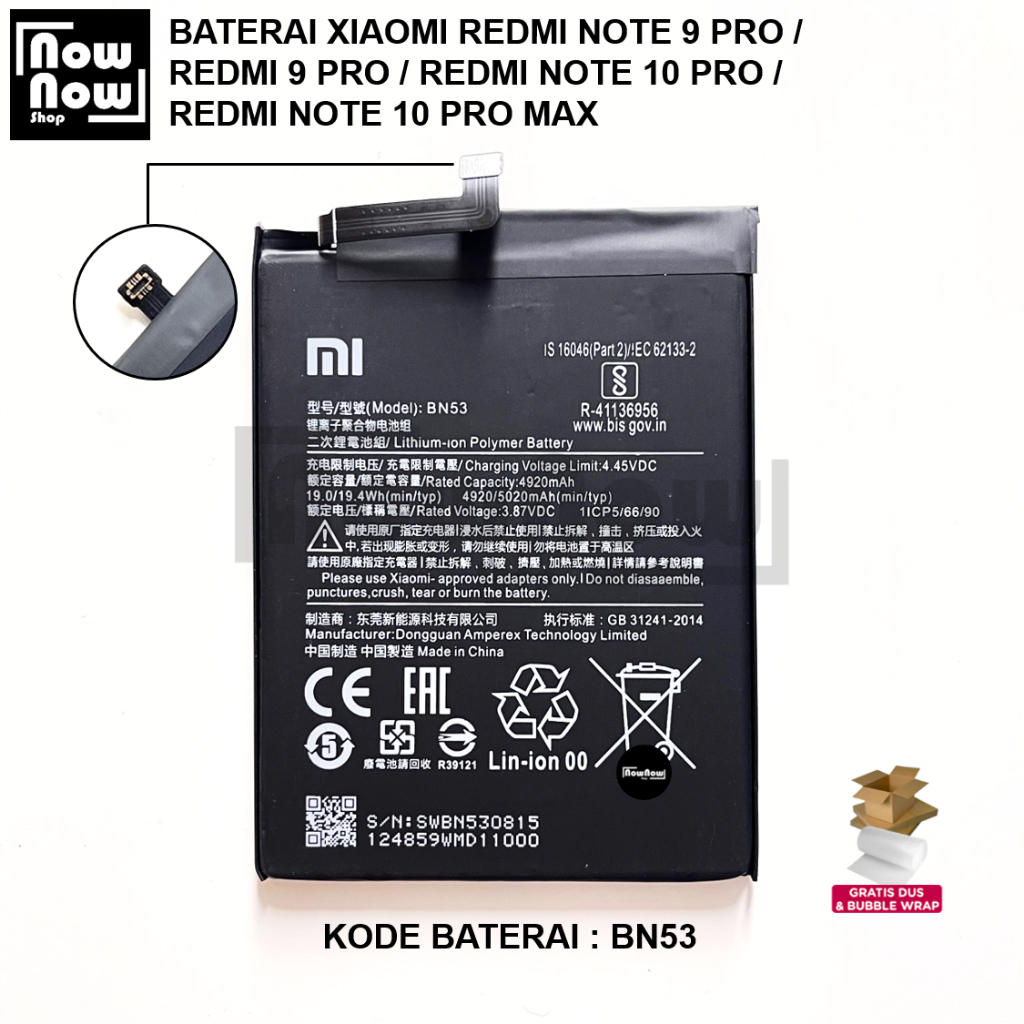 Baterai Xiaomi Redmi Note 9 Pro / Redmi 9 Pro / Redmi Note 10 Pro / Redmi Note 10 Pro Max BN53 Batre