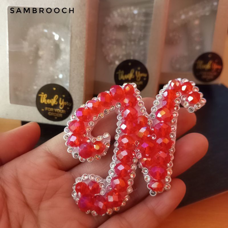BROS HURUF KRISTAL MERAH FREE BOX BROS HIJAB CANTIK