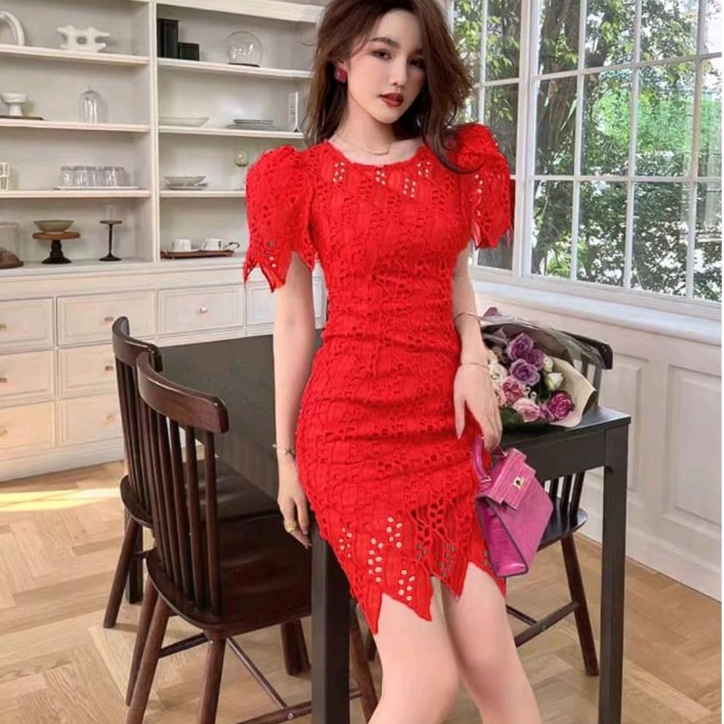 0917 Baju minidress CNY PEACELLA LACE KATBOL BODYCON DRESS POLOS dres Korea Korean style wanita prem