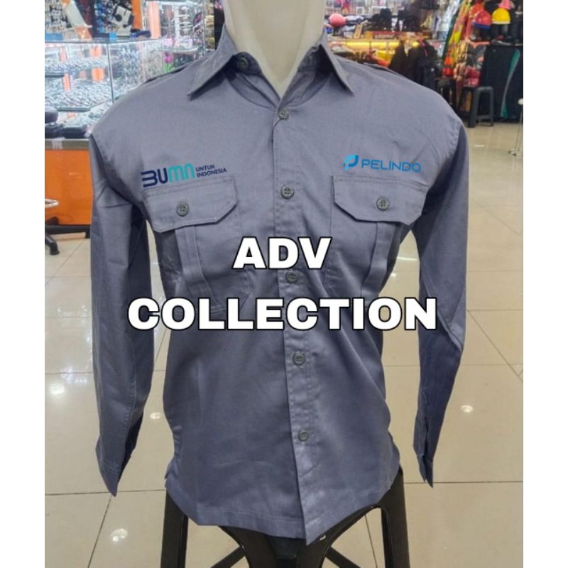 Kemeja BUMN PELINDO Abu PDH Lengan Panjang Pria Bordir