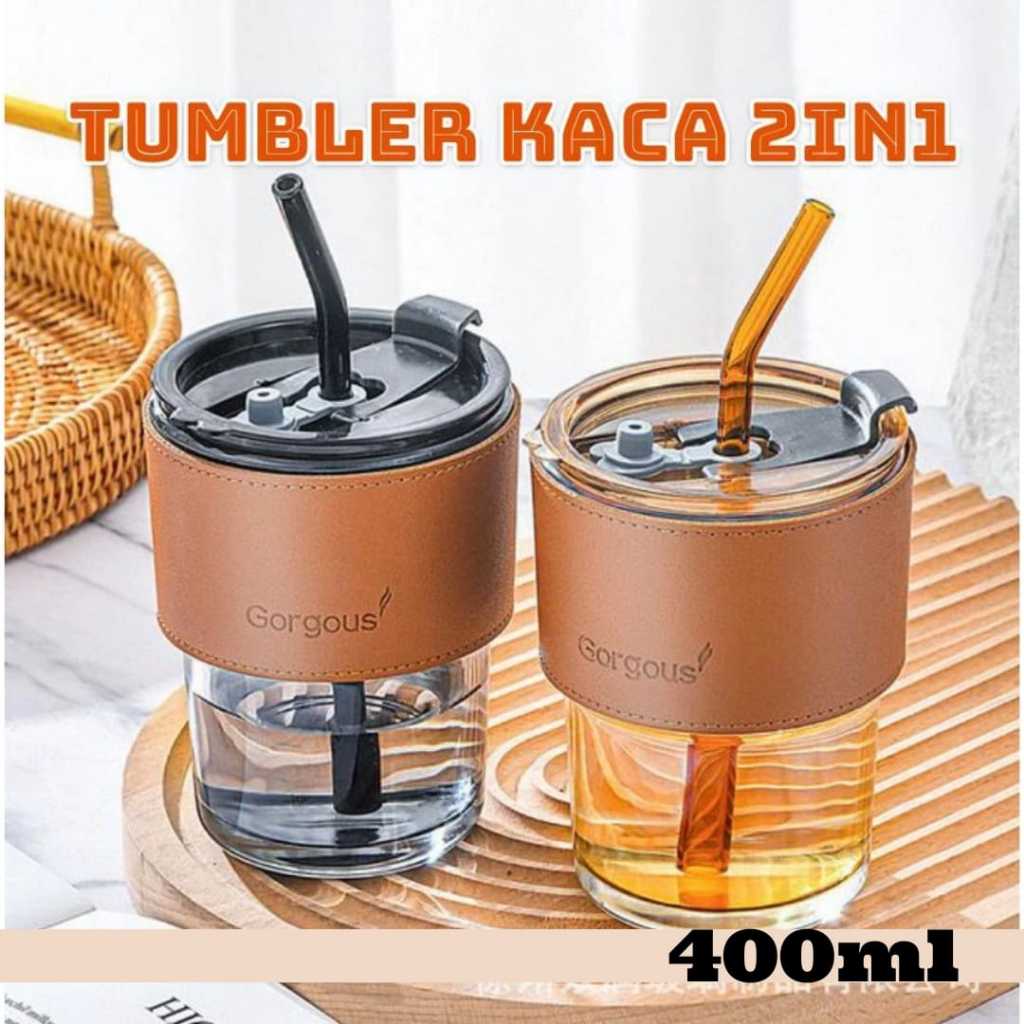 AZ BOTOL GELAS TUMBLER KACA 2IN1 / GELAS AESTHETIC ANTI PANAS