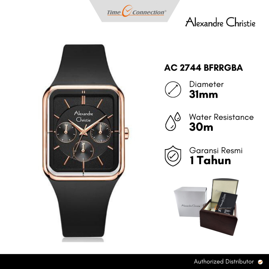 Alexandre Christie AC 2744 BFRRGBA Hitam Rosegold Original / Jam Tangan Wanita Analog Karet BF