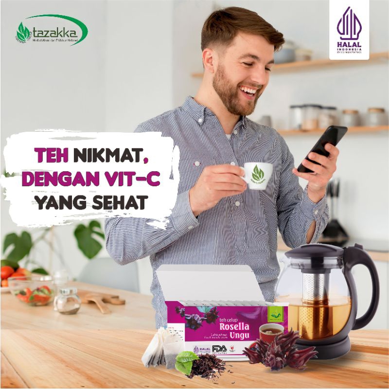 

Teh Celup Bunga Rosella Ungu Herbal Tazakka Minuman Kesehatan Antioksidan kaya vit C