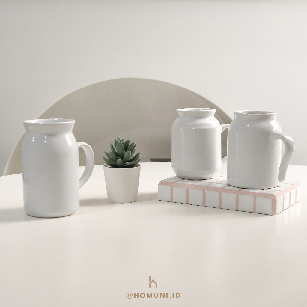 Mug Susu Farmhouse Putih Polos/Mug Keramik untuk Kopi Teh Susu/Tea Cup/ Gelas Minum Keramik