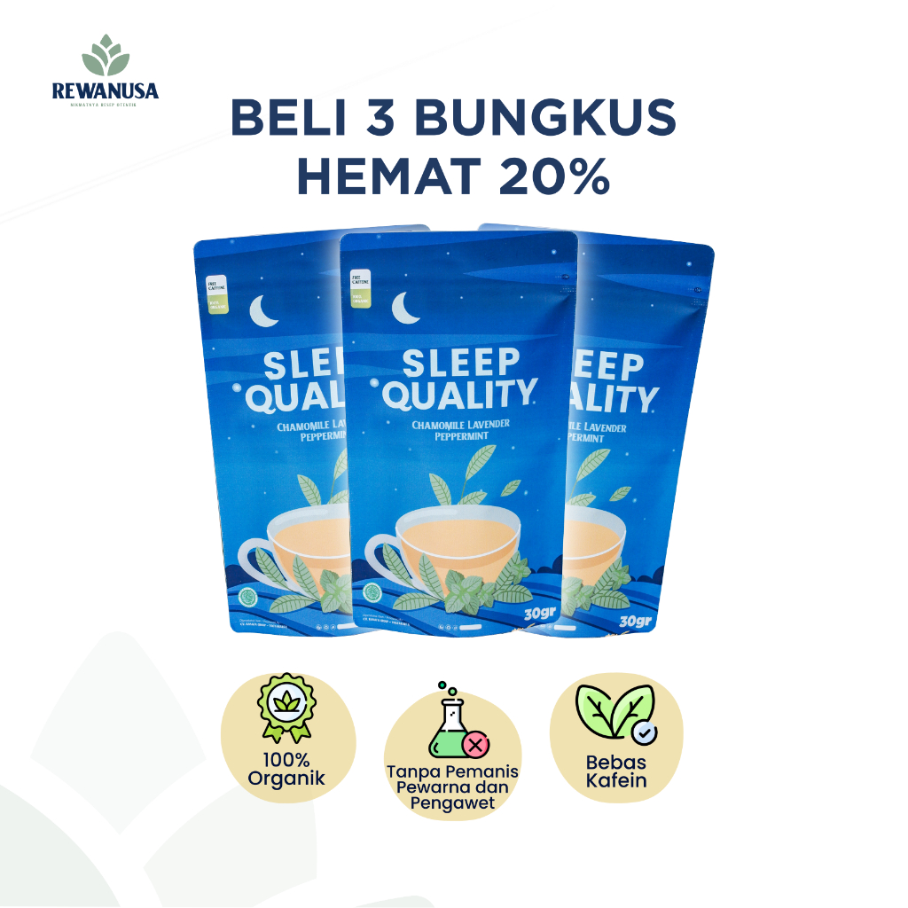 

[ Paket 3 Bungkus ] REWANUSA Sleep Quality / Teh Chamomile / Teh Insomnia Segar, tidak pahit - 30gr