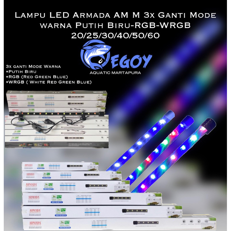 Lampu aquarium LED Armada AM M 3x ganti mode warna Putih Biru RGB WRGB 20/25/30/40/50/60