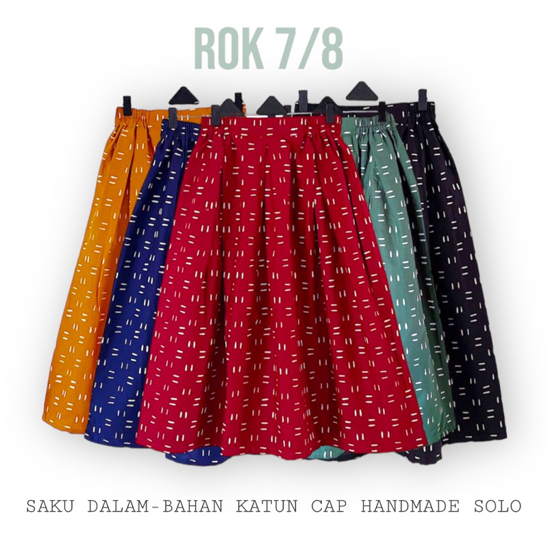 Rok Batik Wanita Kekinian Bahan Katun Jumputan Handmade Solo Warna Merah Hitam Navy Lemon Terakota
