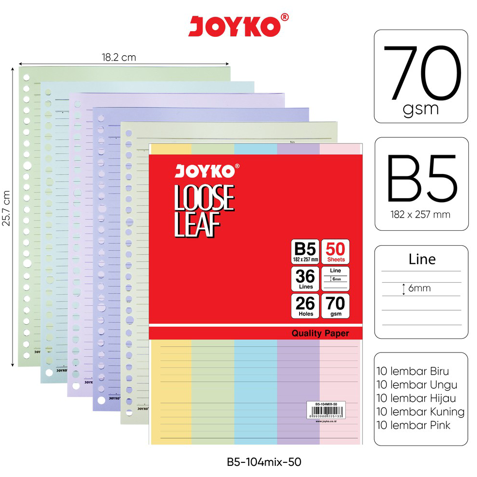 

Star 3.3 Loose Leaf Color Isi Kertas File Binder Warna Joyko B5