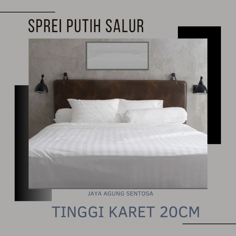 SPREI HOTEL PUTIH EMBOS GARIS² UKURAN 160X200 & 120X200 TINGGI KARET 20CM