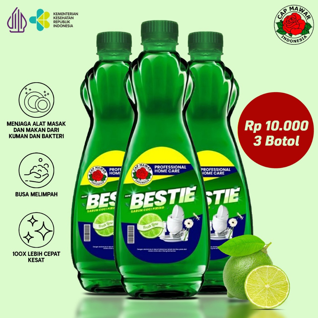 (10 ribu dapat 3 botol) BESTIE Sabun Cuci Piring 450 ml Anti Lemak Jeruk Nipis Refill Kemasan Ekonom