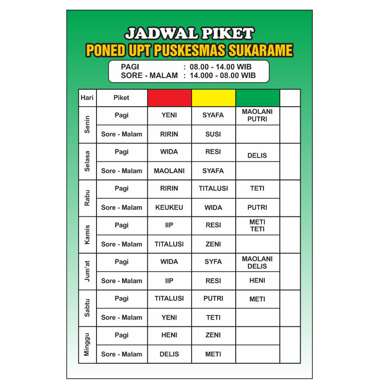 Banner Spanduk Jadwal Piket Poned Puskesmas Custom