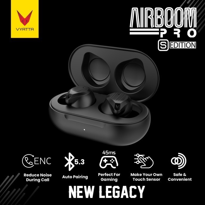 VYATTA AIRBOOM PRO S Earphone Bluetooth Headset Sports Olahraga Bass Gaming ENC