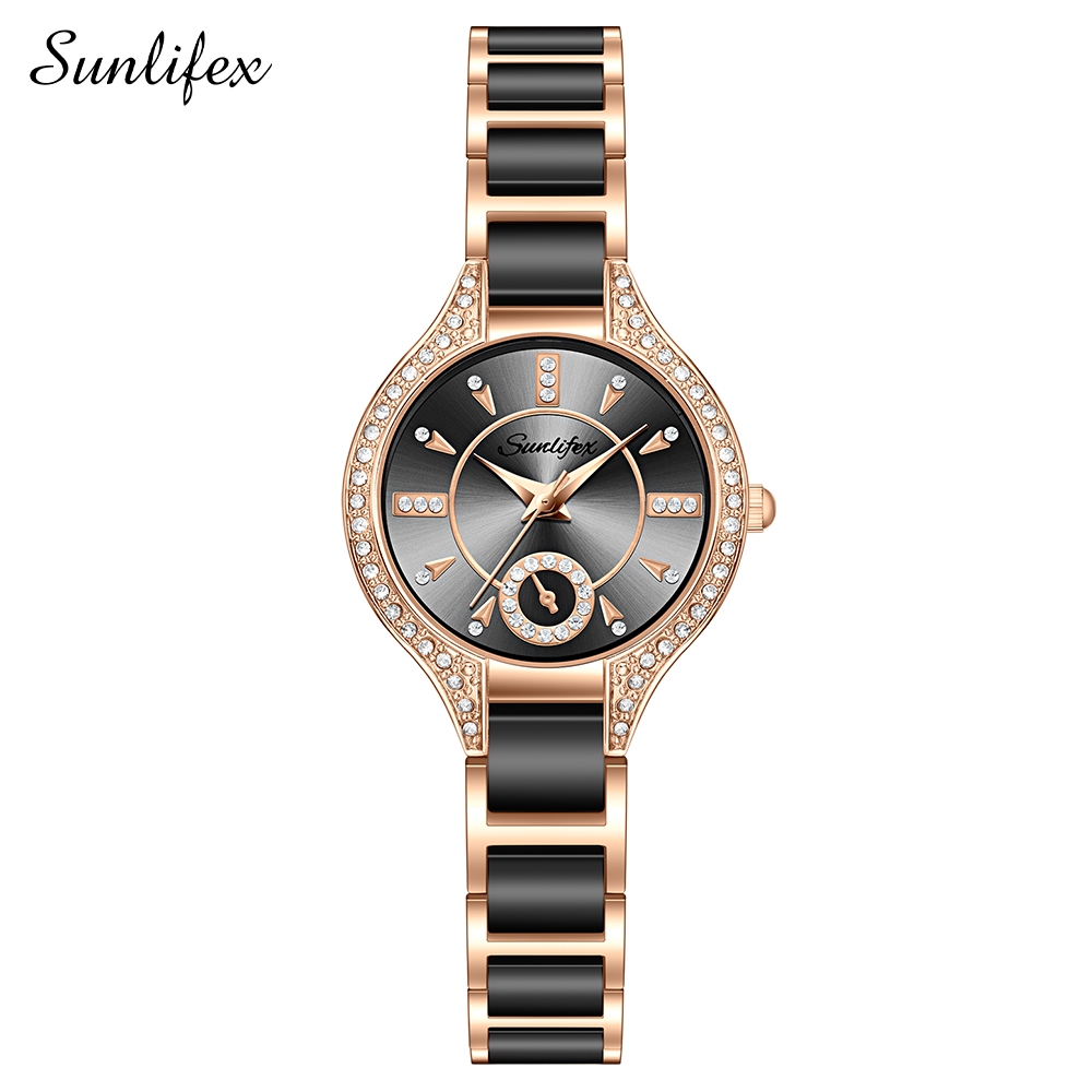 Sunlifex Jam Tangan Wanita Besi Rantai Analog Terbaru 8010 Mode Jam Tangan Cewek-Black