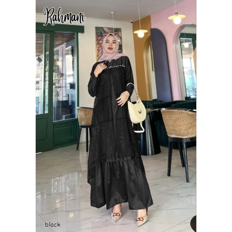 Rahmani Maxi dress warna mocca dusty pink blue maroon Sage green brown black gamis pesta wanita baha