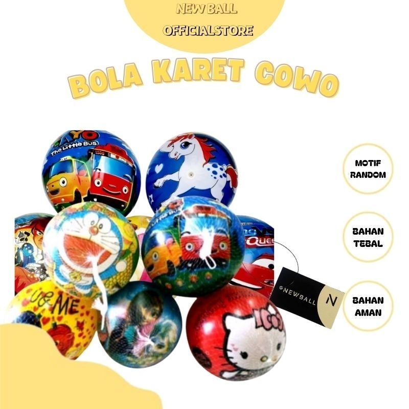 NEWBALL Mainan Anak Bola Karet Motif Anak Laki - Laki Karakter