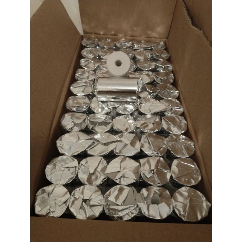 

Promo Kertas kasir thermal edc 58/57x40mm full tanpa tulang paket 100 pcs(1Dus)