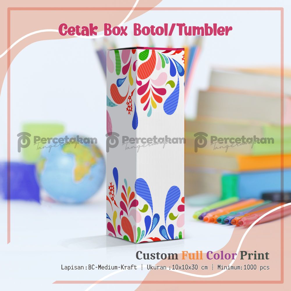 

Cetak BOX BOTOL 10x10x30 cm Full Color Free Custom Desain/Logo | Kotak Packaging Botol | Dus Kemasan Botol Thumbler